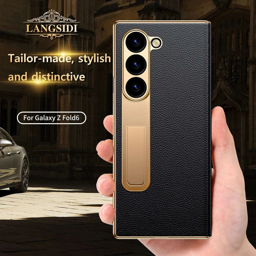 Genuine Leather Case with Magnetic Hinge Stand for Samsung Galaxy Z Fold-photo colour / For Galaxy Z fold 3