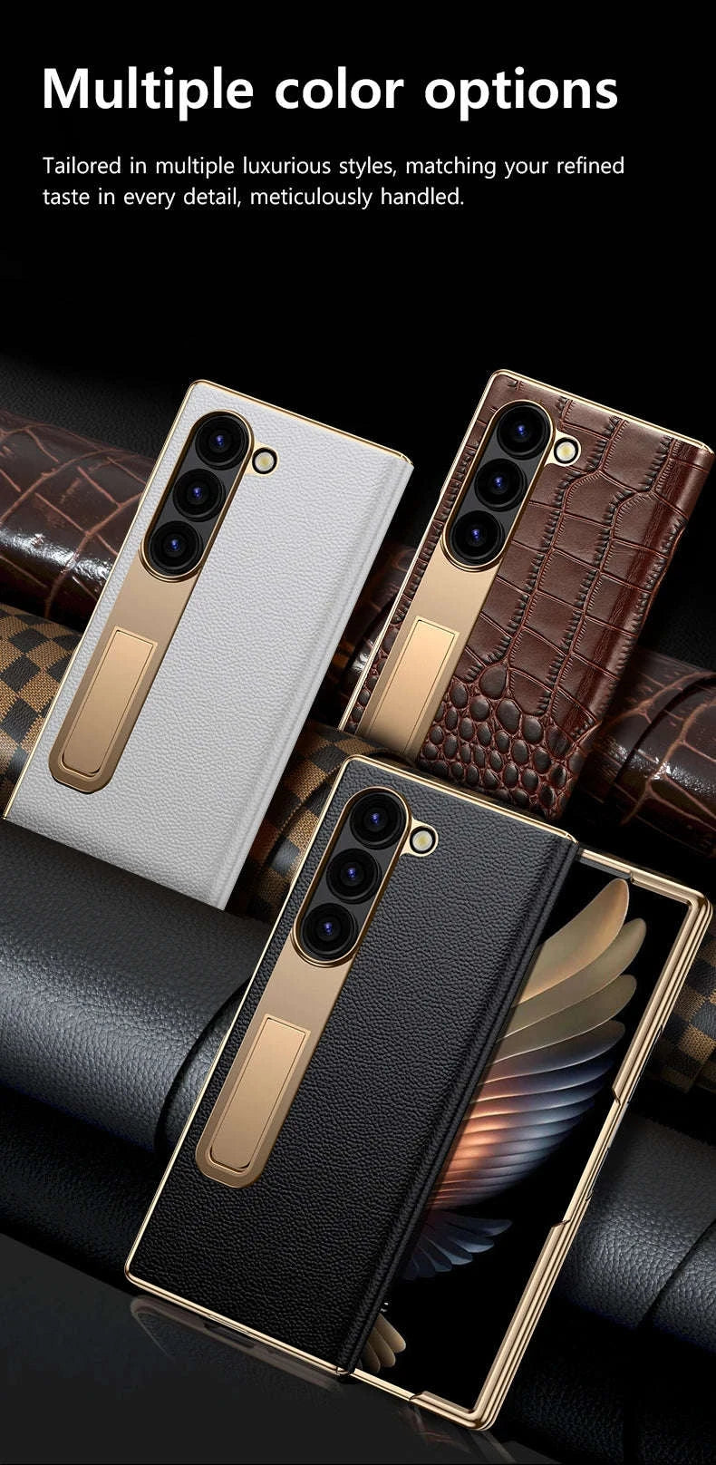 Genuine Leather Case with Magnetic Hinge Stand for Samsung Galaxy Z Fold-photo colour / For Galaxy Z fold 3