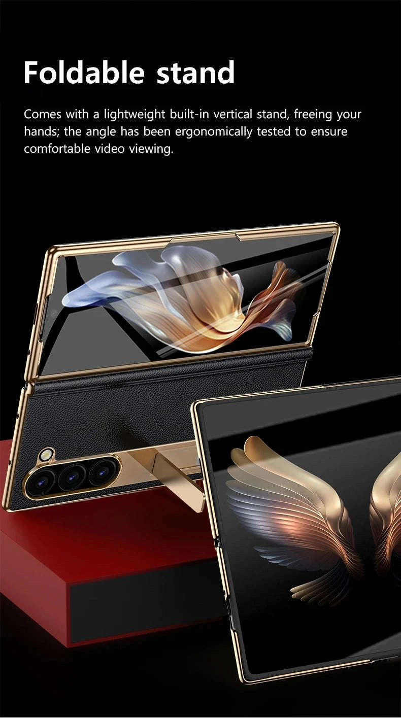 Genuine Leather Case with Magnetic Hinge Stand for Samsung Galaxy Z Fold-photo colour / For Galaxy Z fold 3