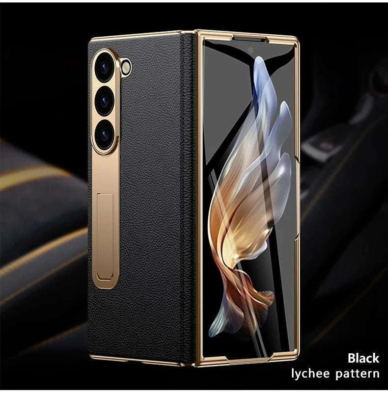 Genuine Leather Case with Magnetic Hinge Stand for Samsung Galaxy Z Fold-photo colour / For Galaxy Z fold 3