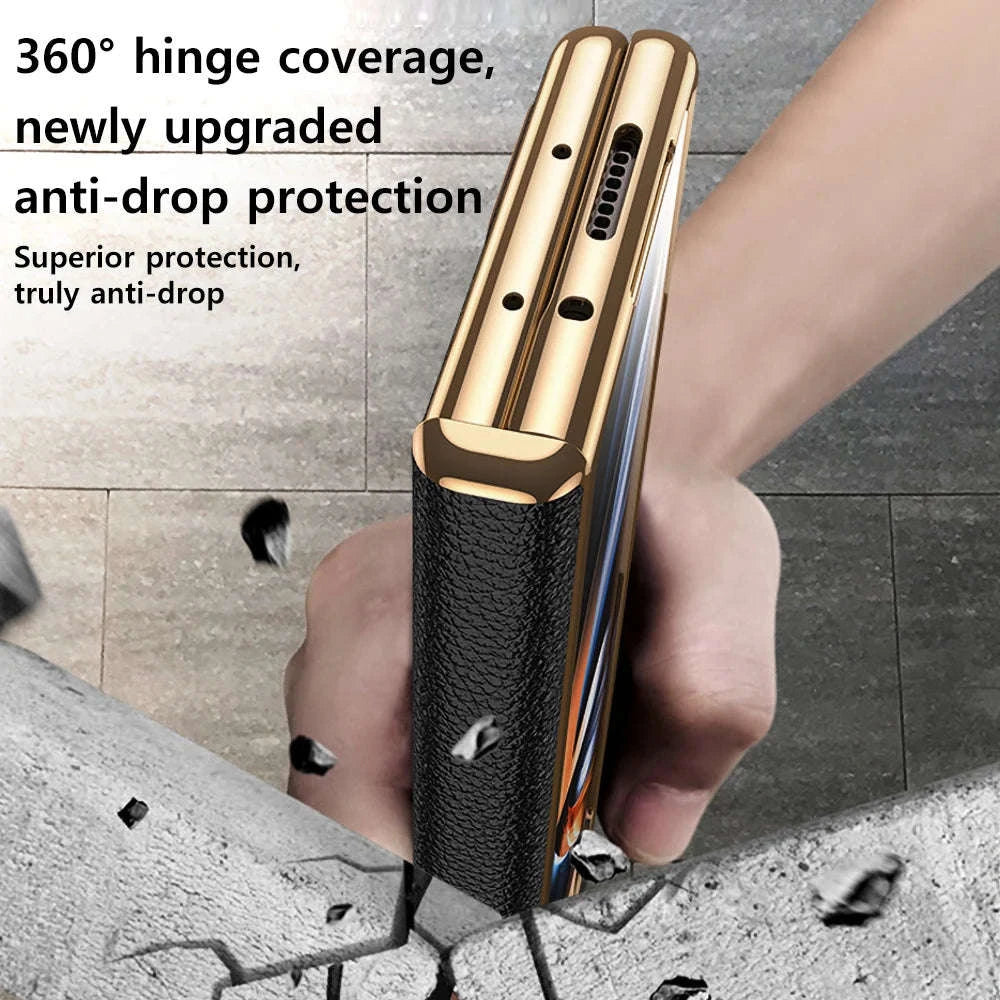 Genuine Leather Case with Magnetic Hinge Stand for Samsung Galaxy Z Fold-photo colour / For Galaxy Z fold 3