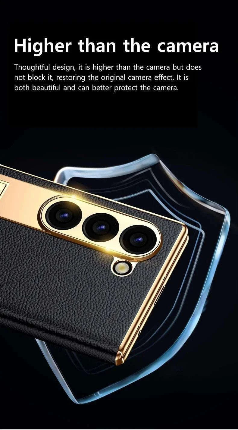 Genuine Leather Case with Magnetic Hinge Stand for Samsung Galaxy Z Fold-photo colour / For Galaxy Z fold 3