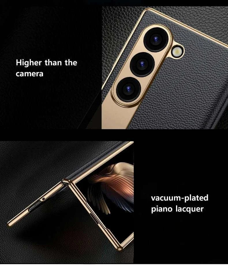 Genuine Leather Case with Magnetic Hinge Stand for Samsung Galaxy Z Fold-photo colour / For Galaxy Z fold 3