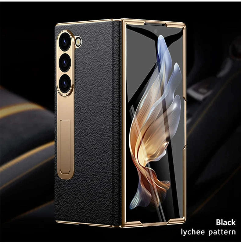 Genuine Leather Case with Magnetic Hinge Stand for Samsung Galaxy Z Fold-photo colour / For Galaxy Z fold 3