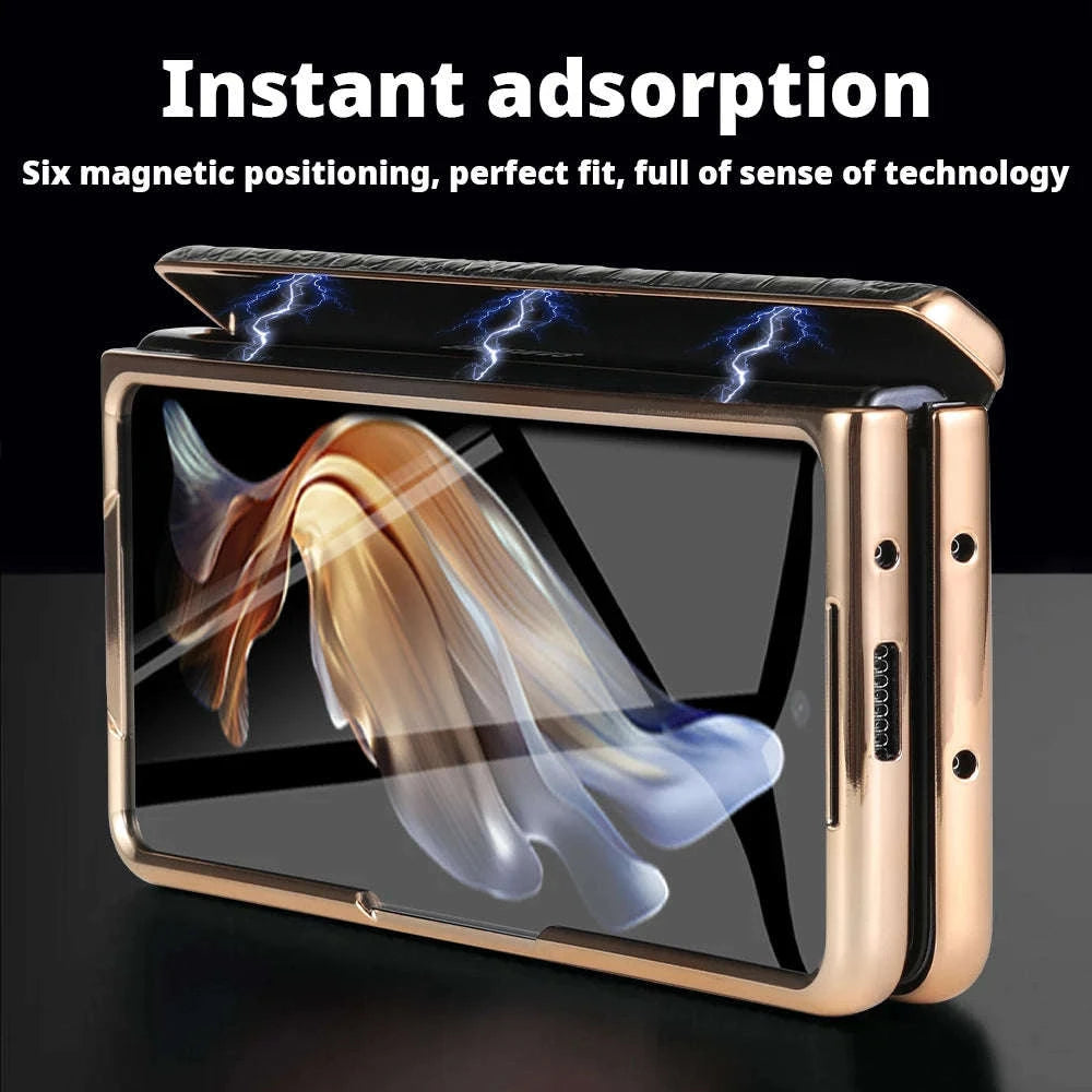 Genuine Leather Case with Magnetic Hinge Stand for Samsung Galaxy Z Fold-photo colour / For Galaxy Z fold 3