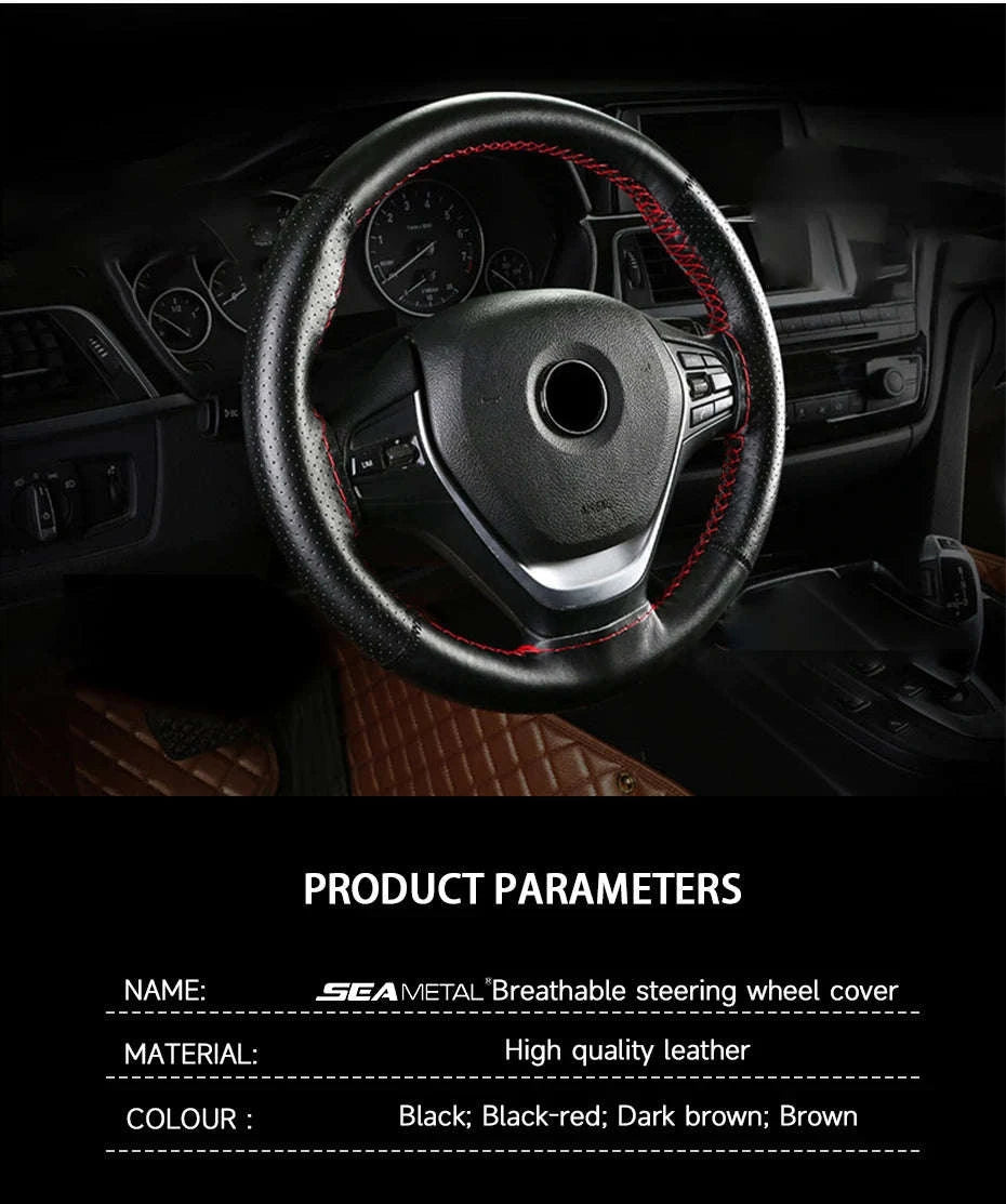 Genuine Leather Steering Wheel Cover-Black