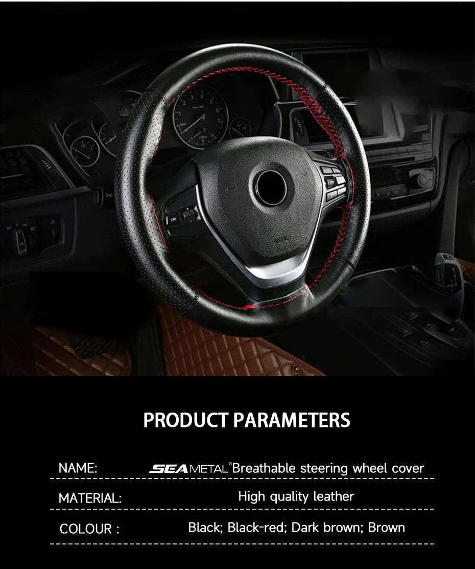 Genuine Leather Steering Wheel Cover-Black