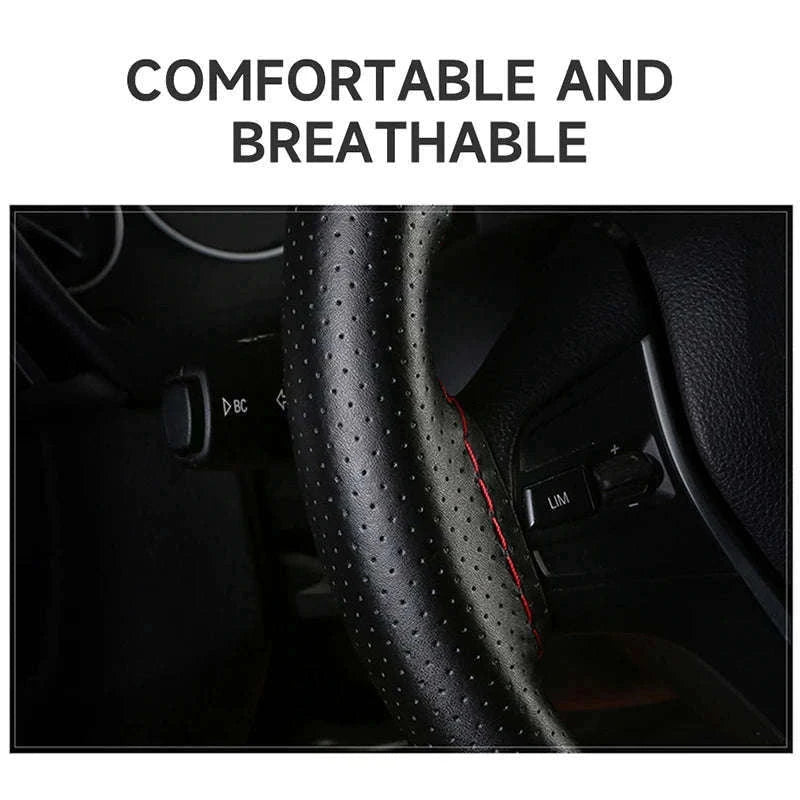 Genuine Leather Steering Wheel Cover-Black
