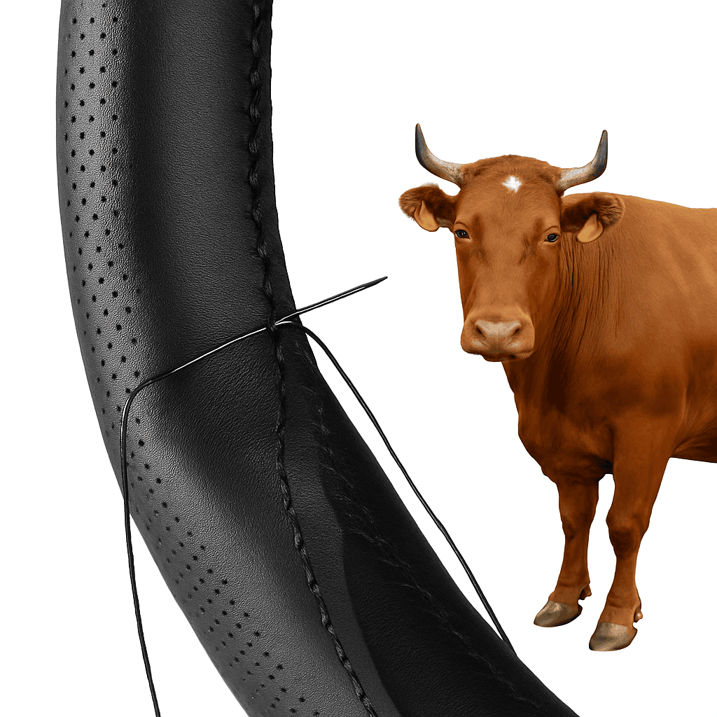 Genuine Leather Steering Wheel Cover-Black