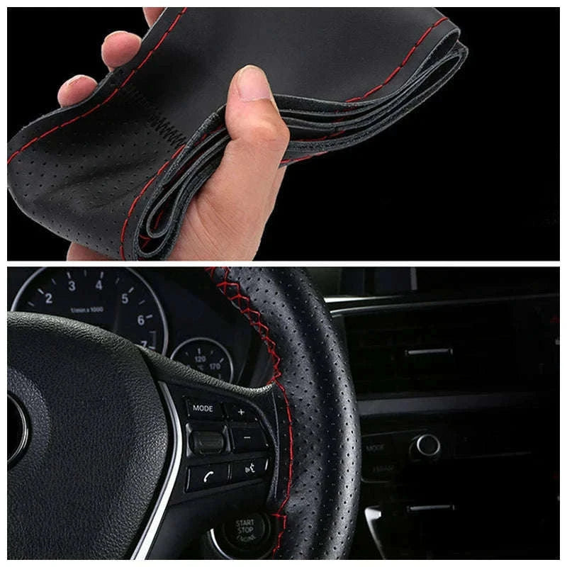 Genuine Leather Steering Wheel Cover-Black