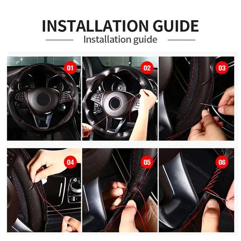 Genuine Leather Steering Wheel Cover-Style 2 Red
