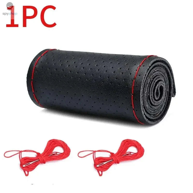 Genuine Leather Steering Wheel Cover-Style 2 Red