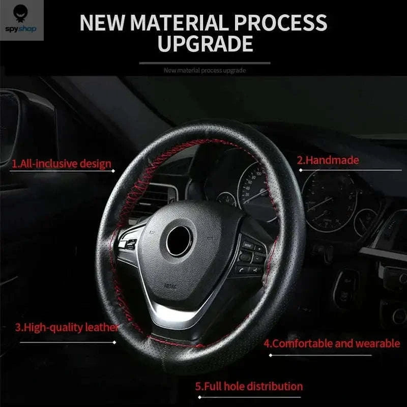 Genuine Leather Steering Wheel Cover-Style 2 Red