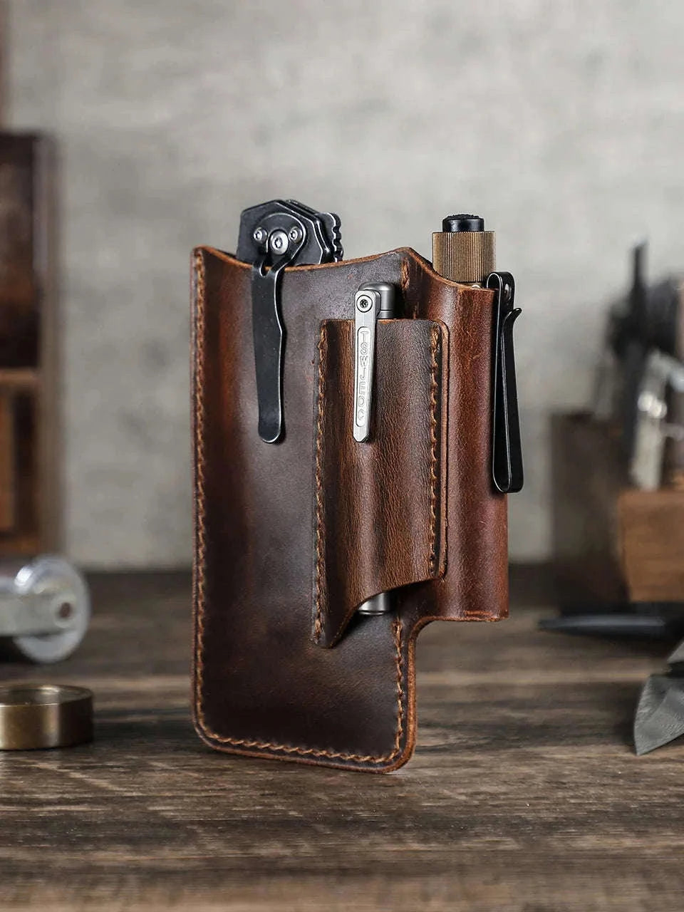Genuine Leather Tactical Tool Belt Pouch for Outdoor & Work Use-