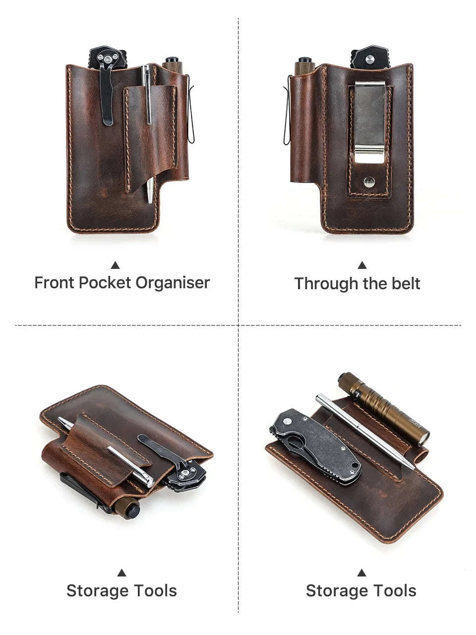 Genuine Leather Tactical Tool Belt Pouch for Outdoor & Work Use-coffee