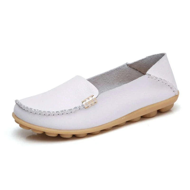 Genuine Leather Women Flats Retro Moccasins-Beige / 36