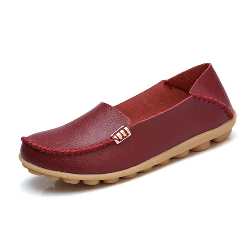 Genuine Leather Women Flats Retro Moccasins-Beige / 36
