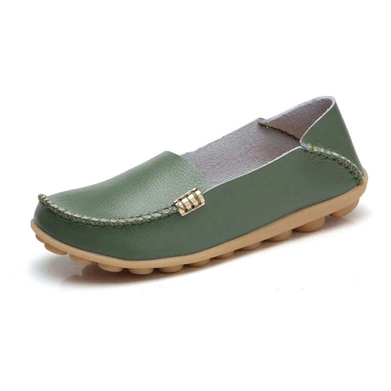 Genuine Leather Women Flats Retro Moccasins-Beige / 36