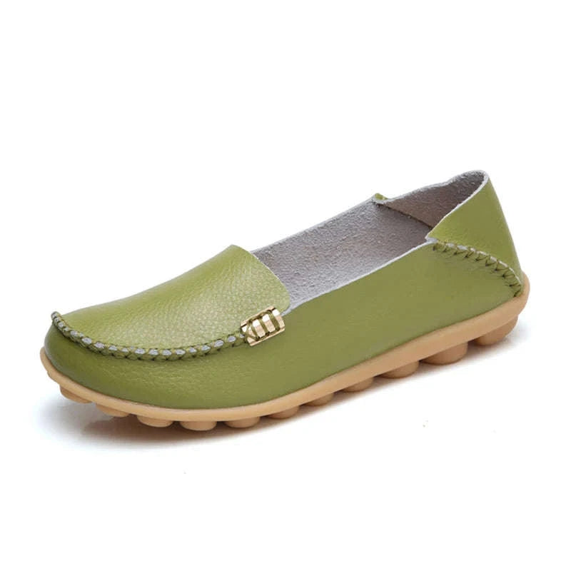 Genuine Leather Women Flats Retro Moccasins-Beige / 36
