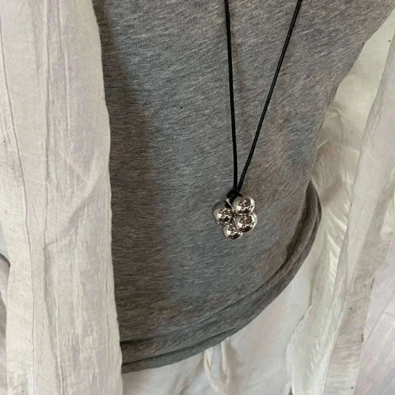 Geometric Beaded Pendant Necklace for Women – Trendy Long Cord-Leopard Print