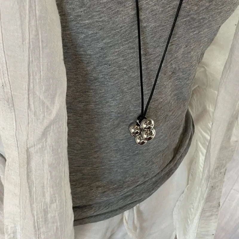 Geometric Beaded Pendant Necklace for Women – Trendy Long Cord-Leopard Print