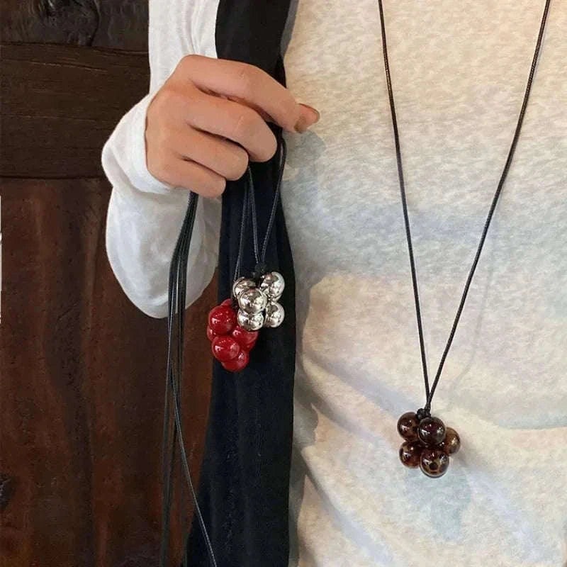 Geometric Beaded Pendant Necklace for Women – Trendy Long Cord-Leopard Print