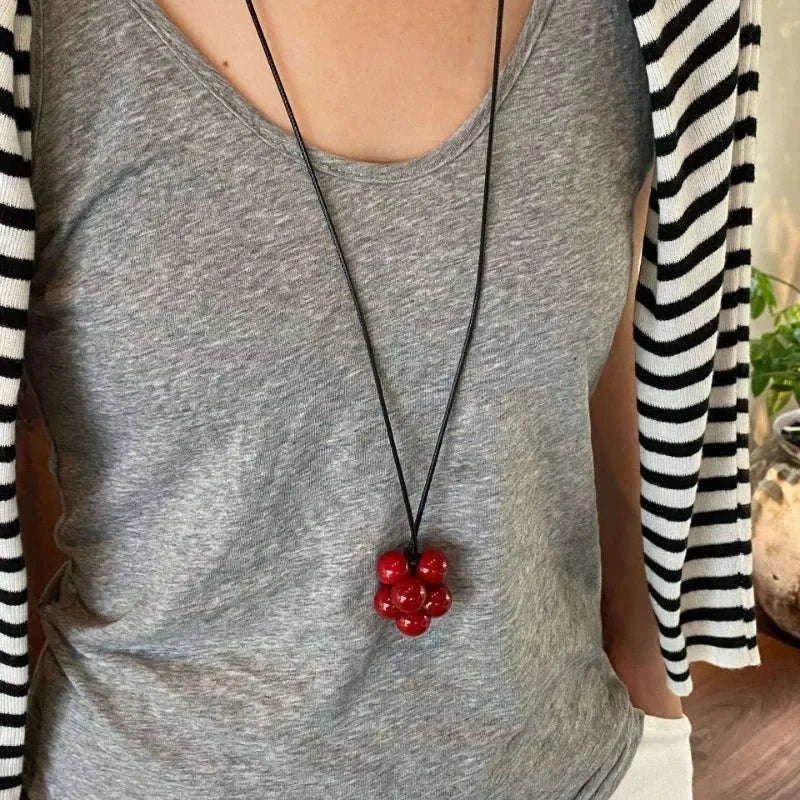 Geometric Beaded Pendant Necklace for Women – Trendy Long Cord-Leopard Print