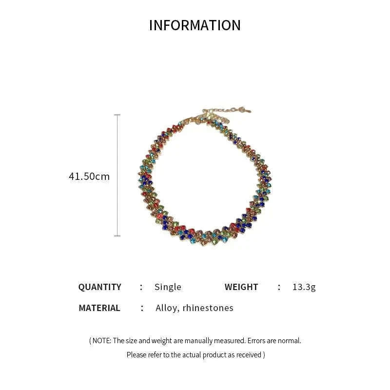 Geometric Crystal Rhinestone Choker Necklace for Evening Looks-dark blue