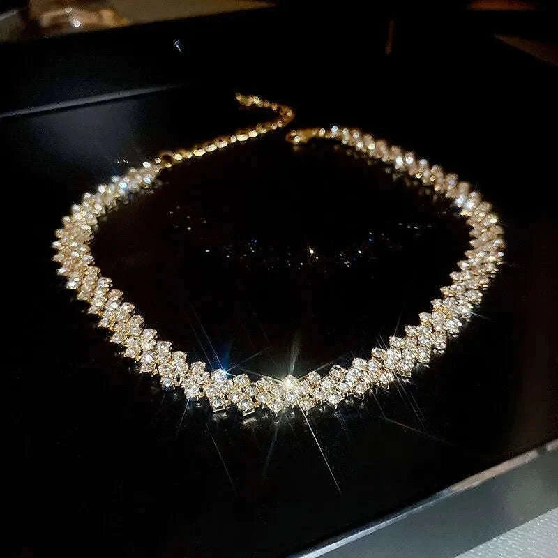 Geometric Crystal Rhinestone Choker Necklace for Evening Looks-dark blue