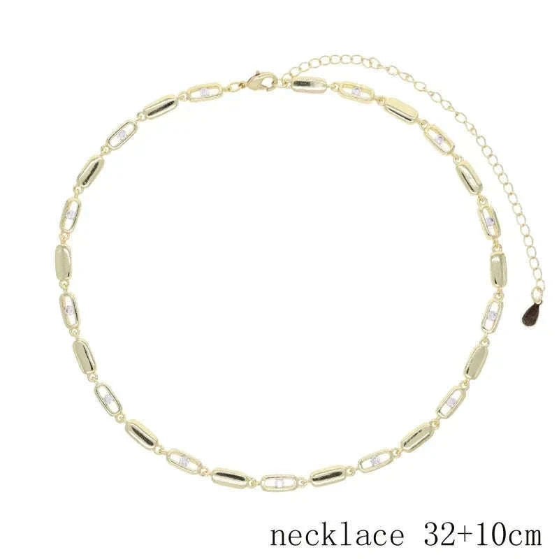 Geometric CZ Tennis Chain Y Lariat Necklace for Women – Elegant Choker Style-N482 gold
