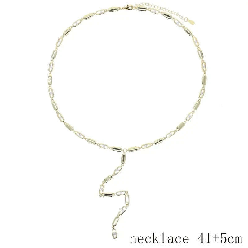 Geometric CZ Tennis Chain Y Lariat Necklace for Women – Elegant Choker Style-N482 gold