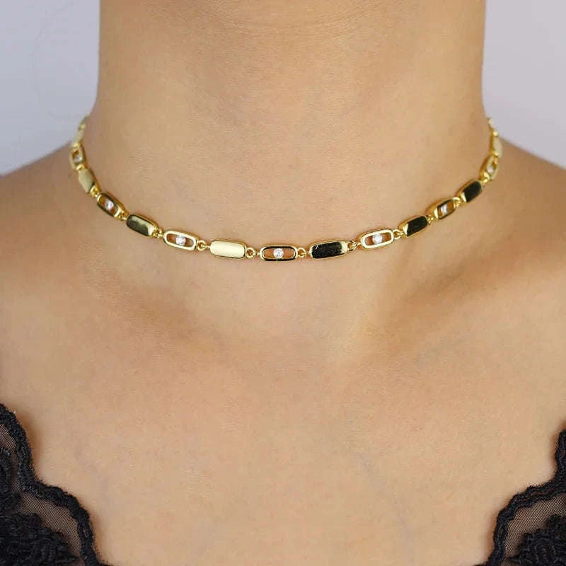 Geometric CZ Tennis Chain Y Lariat Necklace for Women – Elegant Choker Style-N482 gold