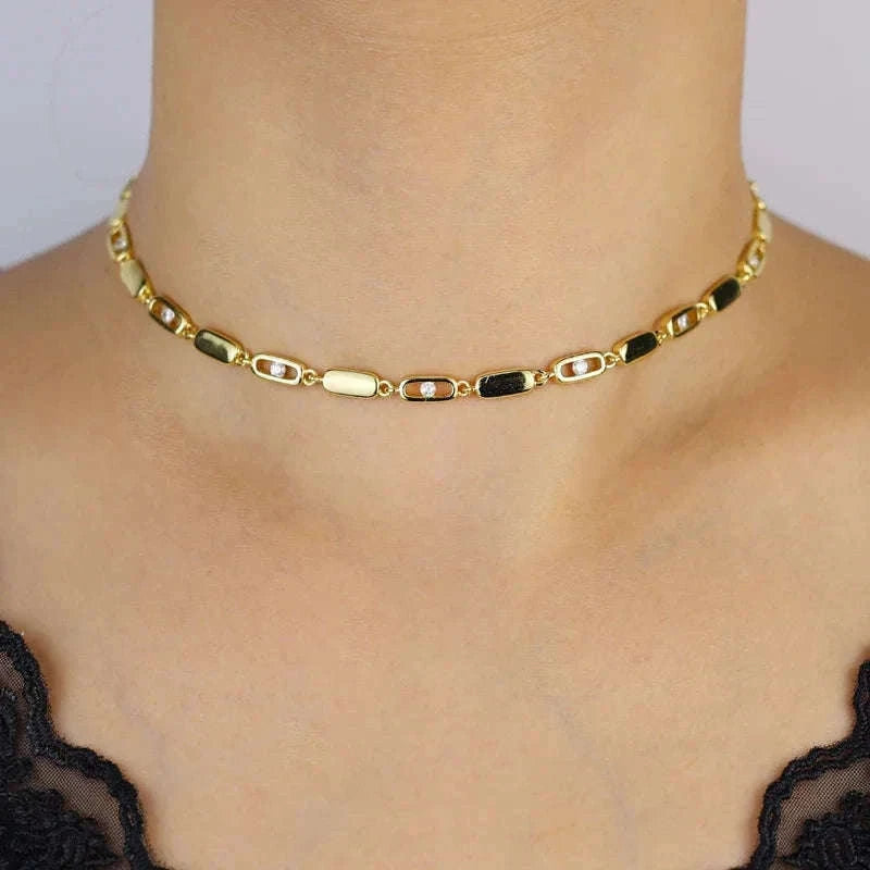 Geometric CZ Tennis Chain Y Lariat Necklace for Women – Elegant Choker Style-N482 gold