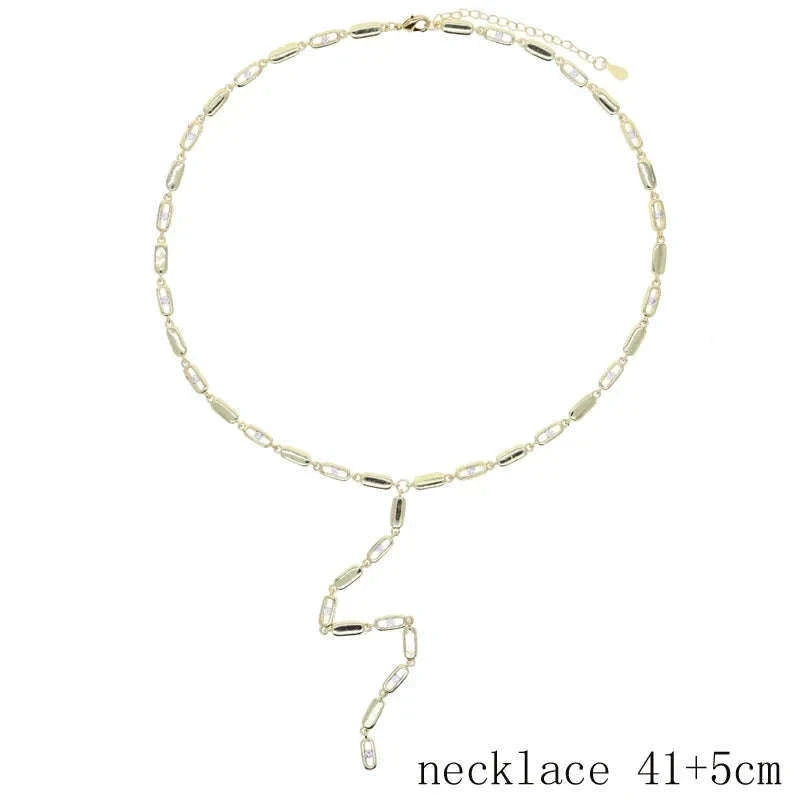 Geometric CZ Tennis Chain Y Lariat Necklace for Women – Elegant Choker Style-N482 gold