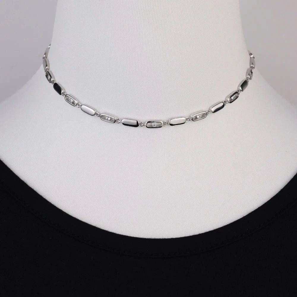 Geometric CZ Tennis Chain Y Lariat Necklace for Women – Elegant Choker Style-N482 gold