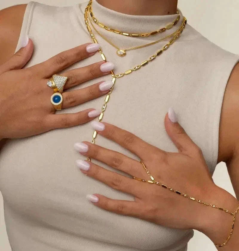 Geometric CZ Tennis Chain Y Lariat Necklace for Women – Elegant Choker Style-N482 gold