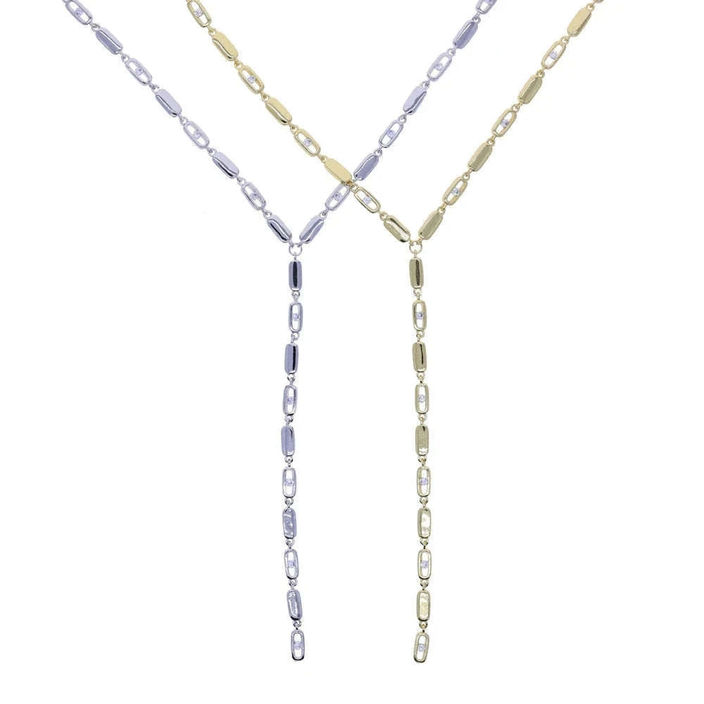Geometric CZ Tennis Chain Y Lariat Necklace for Women – Elegant Choker Style-N482 gold