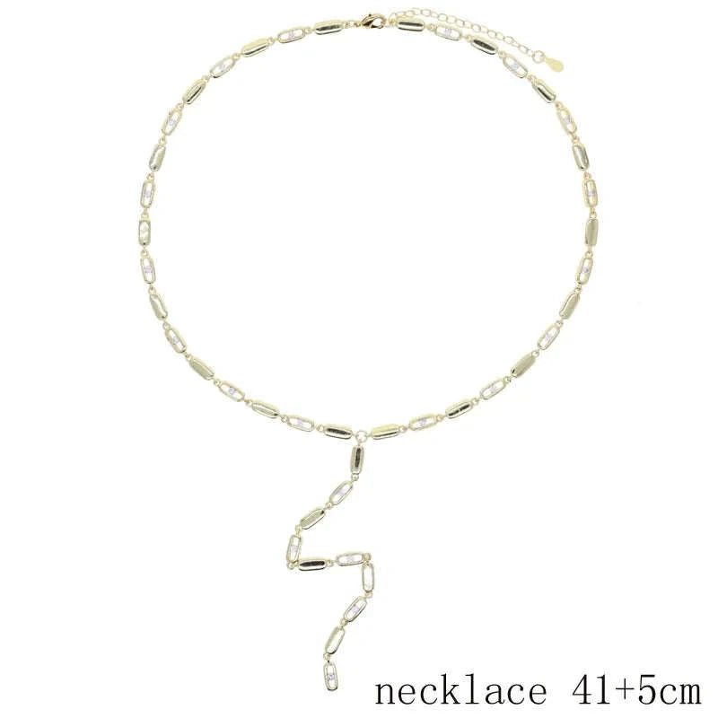 Geometric CZ Tennis Chain Y Lariat Necklace for Women – Elegant Choker Style-N482 gold