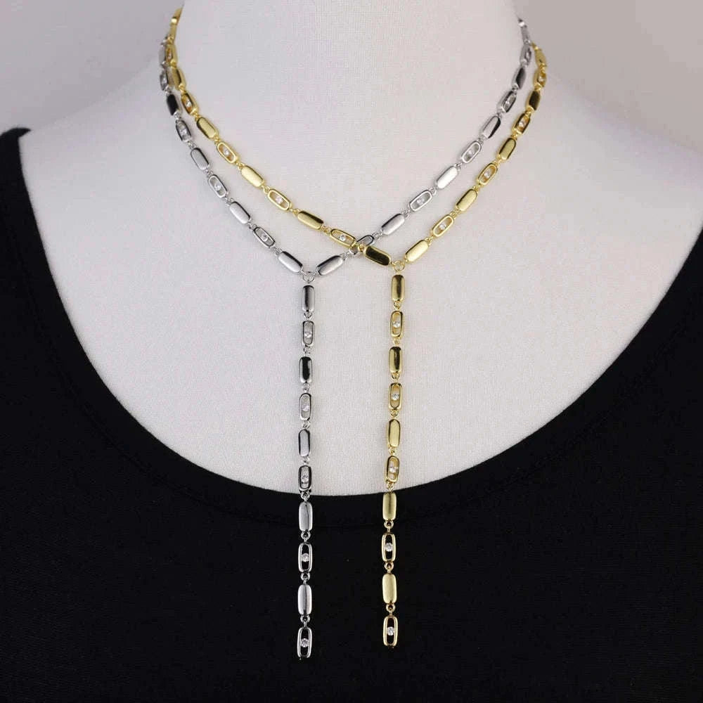 Geometric CZ Tennis Chain Y Lariat Necklace for Women – Elegant Choker Style-N482 gold