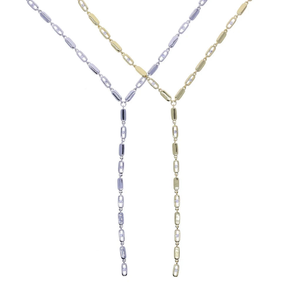Geometric CZ Tennis Chain Y Lariat Necklace for Women – Elegant Choker Style-N482 gold