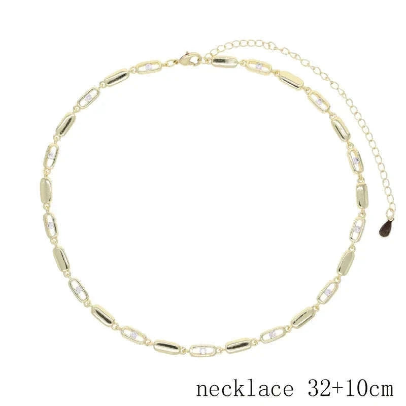Geometric CZ Tennis Chain Y Lariat Necklace for Women – Elegant Choker Style-N482 gold