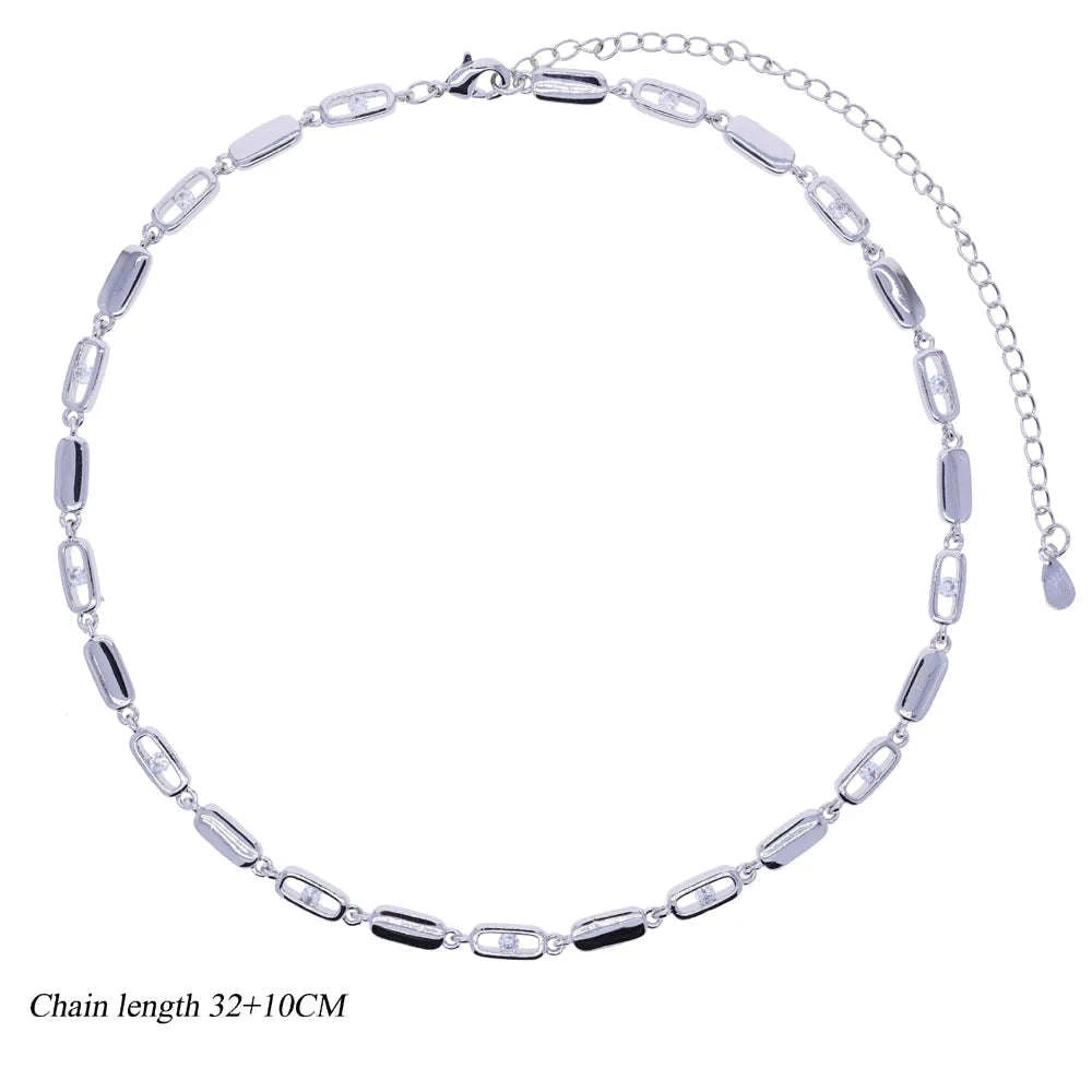 Geometric CZ Tennis Chain Y Lariat Necklace for Women – Elegant Choker Style-N482 gold