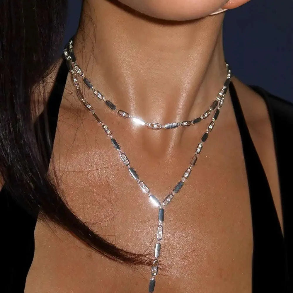 Geometric CZ Tennis Chain Y Lariat Necklace for Women – Elegant Choker Style-N482 gold