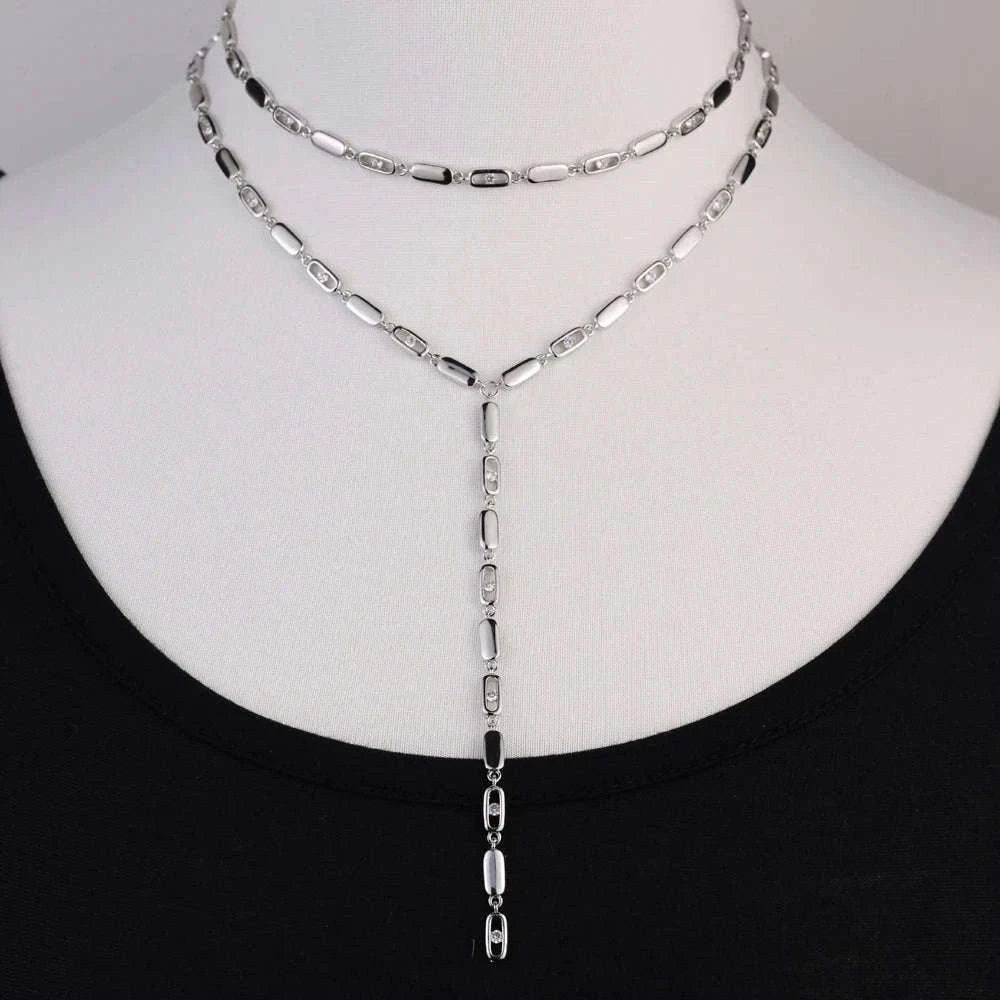 Geometric CZ Tennis Chain Y Lariat Necklace for Women – Elegant Choker Style-N482 gold