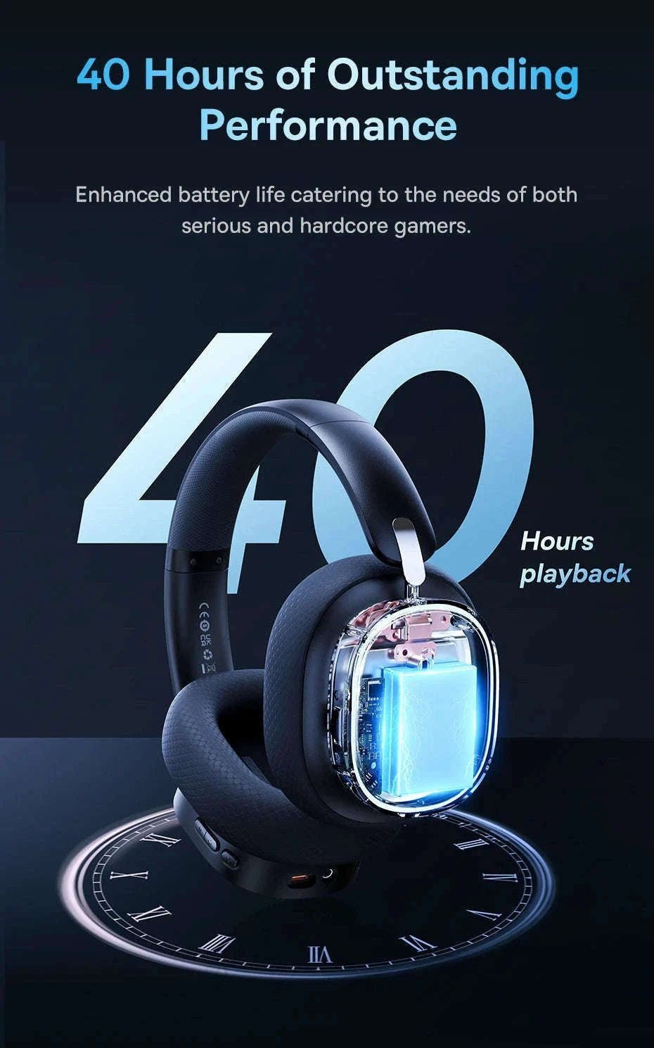 GH02 Gaming Wireless Headphone with Mic, Bluetooth 5.3, 40mm Driver, 2.4G/Wireless/Wired, RGB-Black / spain