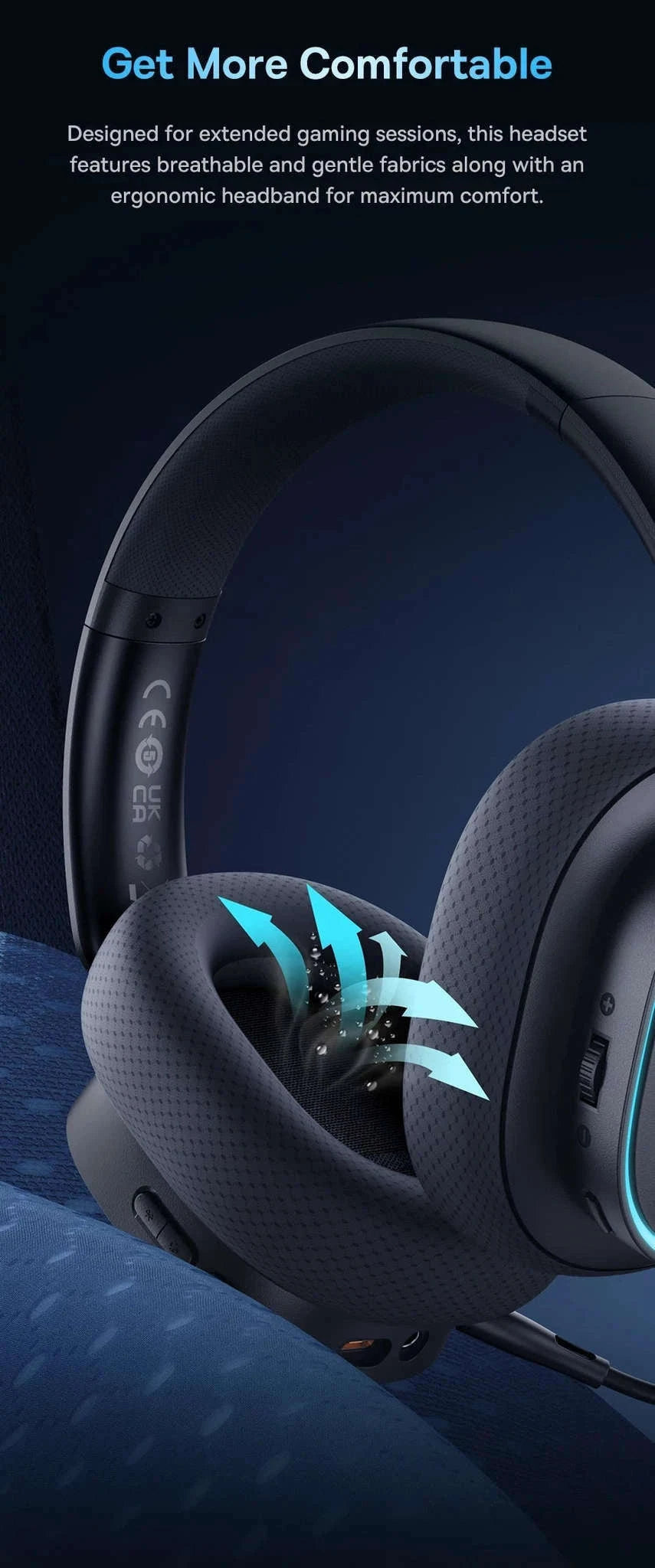 GH02 Gaming Wireless Headphone with Mic, Bluetooth 5.3, 40mm Driver, 2.4G/Wireless/Wired, RGB-Black / spain