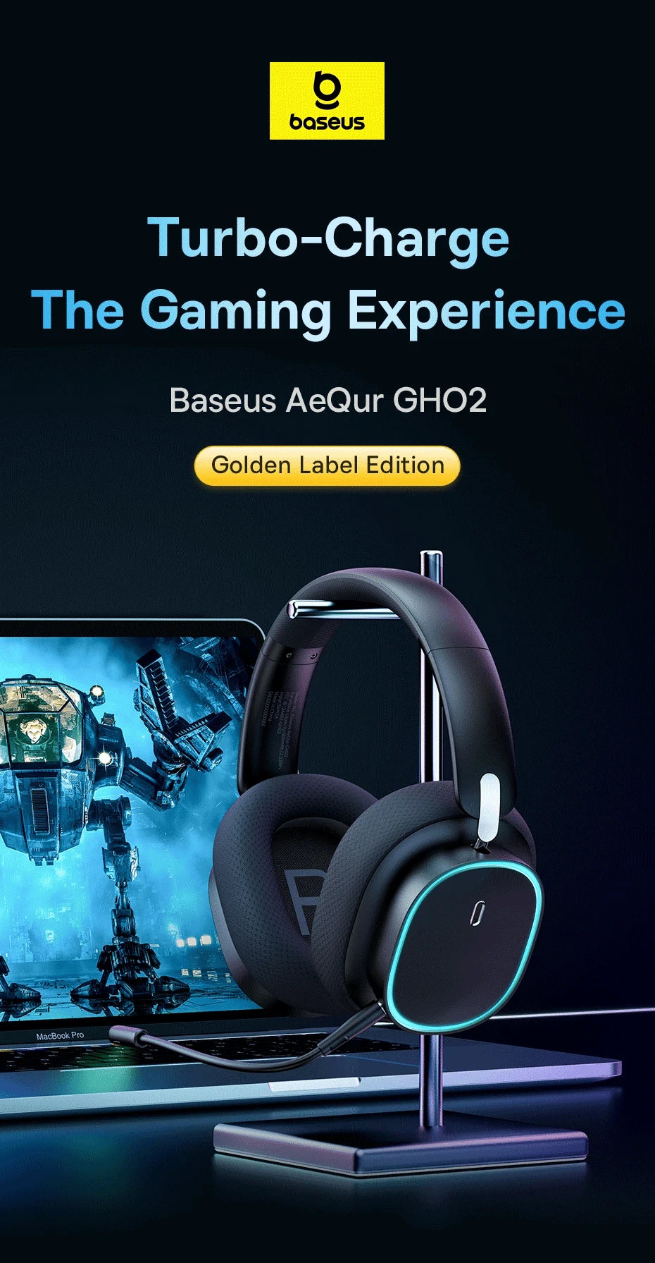 GH02 Gaming Wireless Headphone with Mic, Bluetooth 5.3, 40mm Driver, 2.4G/Wireless/Wired, RGB-Black / spain