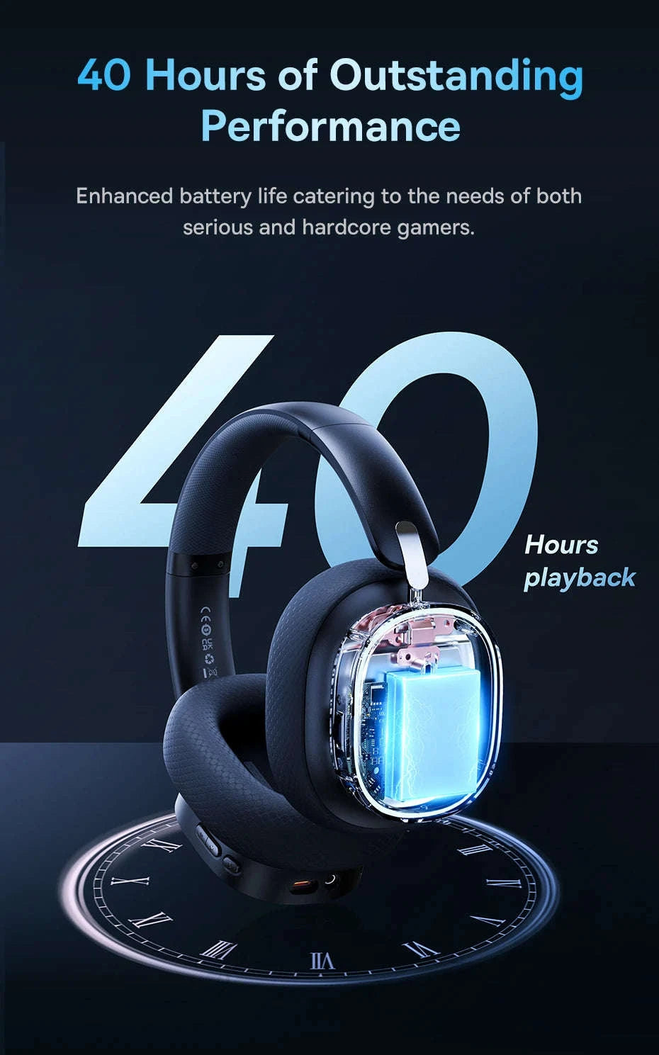 GH02 Gaming Wireless Headphone with Mic, Bluetooth 5.3, 40mm Driver, 2.4G/Wireless/Wired, RGB-Black / spain
