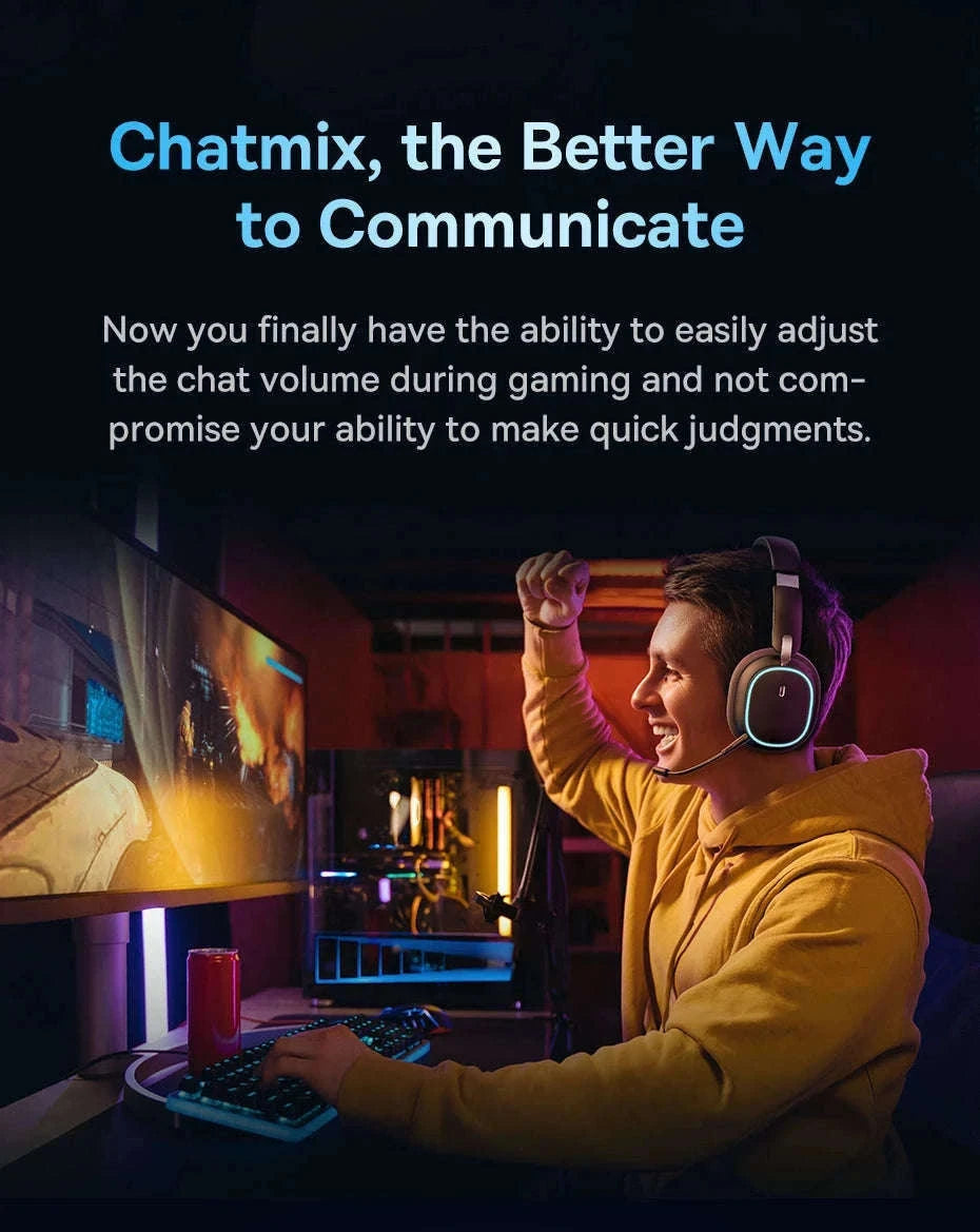 GH02 Gaming Wireless Headphone with Mic, Bluetooth 5.3, 40mm Driver, 2.4G/Wireless/Wired, RGB-Black / spain