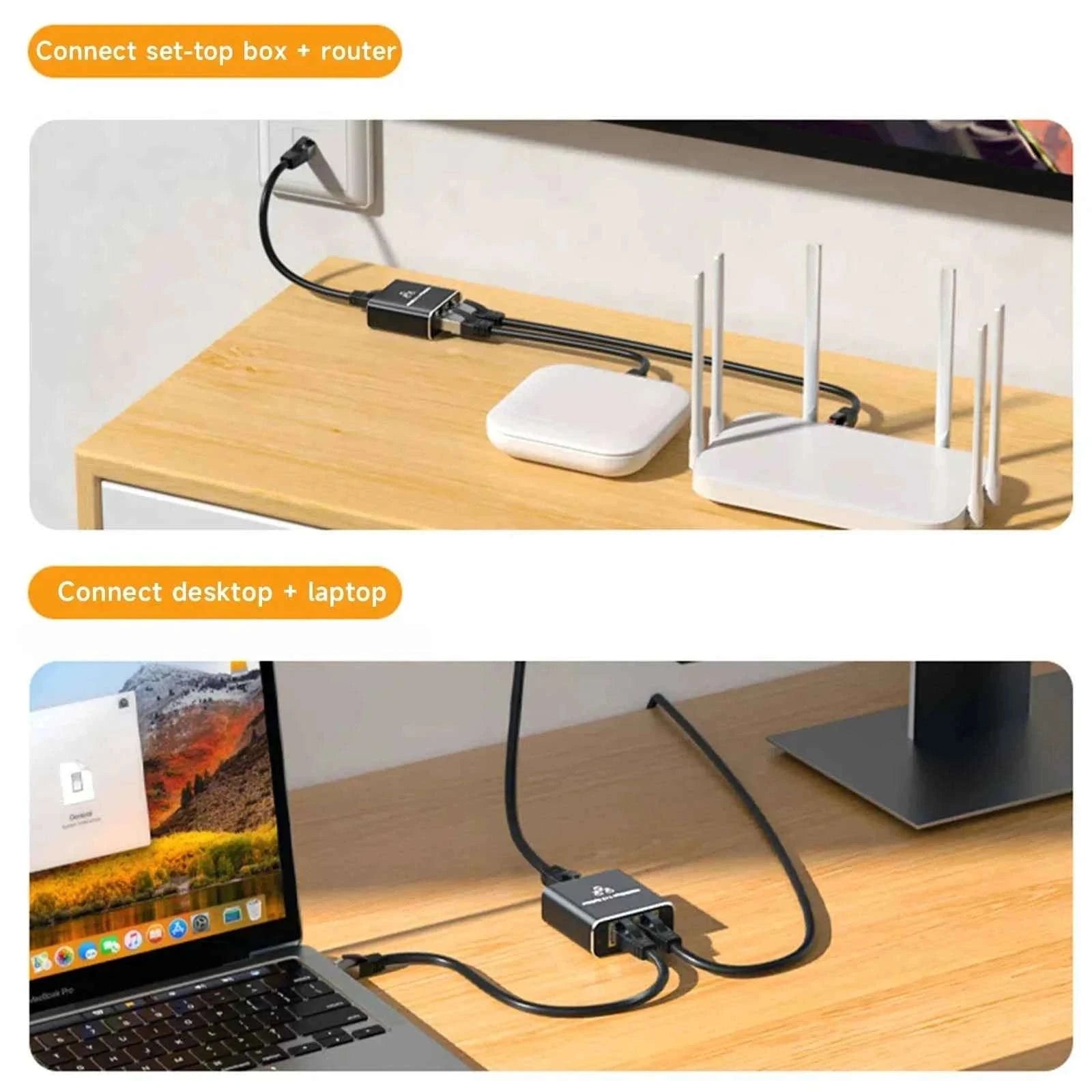 Gigabit RJ45 Ethernet Splitter 1 to 2 Adapter-1 to 2